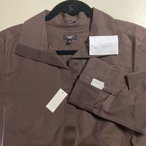 Talbots petites stretch blouse espresso color size 16 P wrinkle resistant new